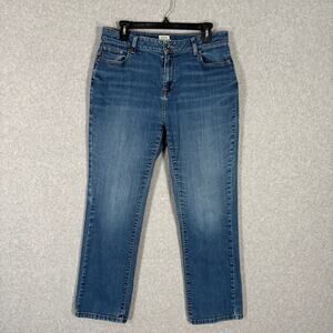 LL Bean Classic Fit Jeans Size 12 Ankle High Rise Faded Stretch Classic Whiskers